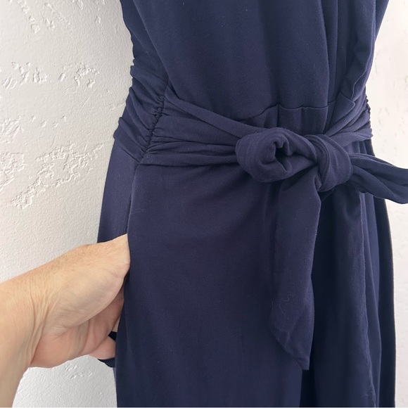 Boden Ellen Jersey Knit Crop Wide Leg Jumpsuit Navy Size 6 Tie Waist Wrap Top - Picture 6 of 16